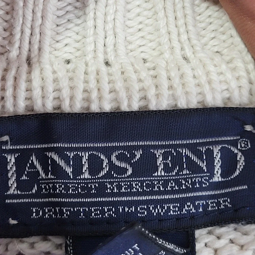 Lands End Argyle Sweater Mens M White Vintage 90s Made in USA Cotton Pullover
